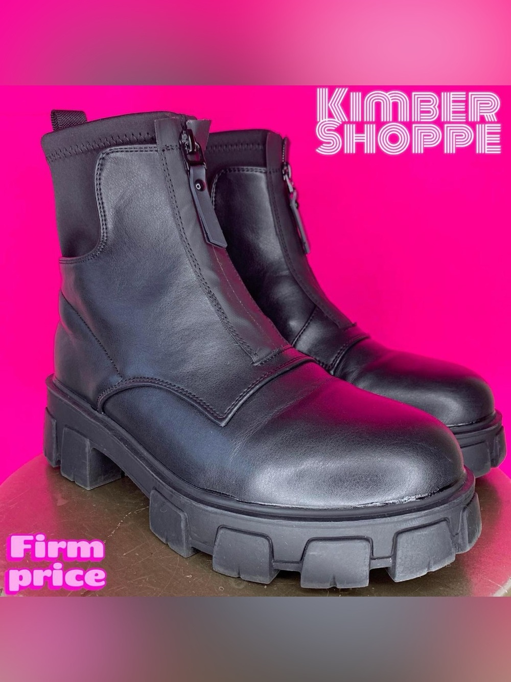 LC Waikiki Black Faux Leather Chunky Platform Front Zip Sock Ankle Boot EU 38